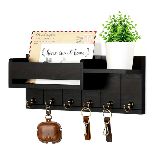 Rustic Wooden Wall Mount Key Holder with Mail Organizer