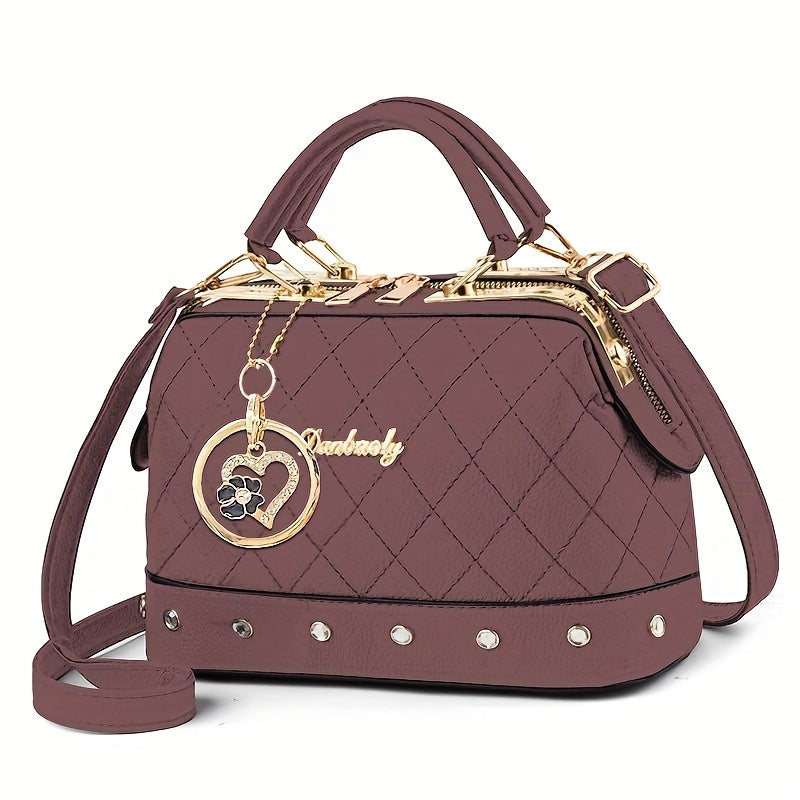 Black women Bag with Golden-Tone Heart Rhinestone Charm