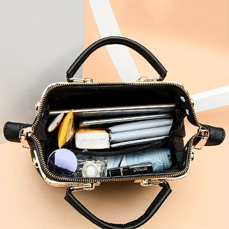 Black women Bag with Golden-Tone Heart Rhinestone Charm