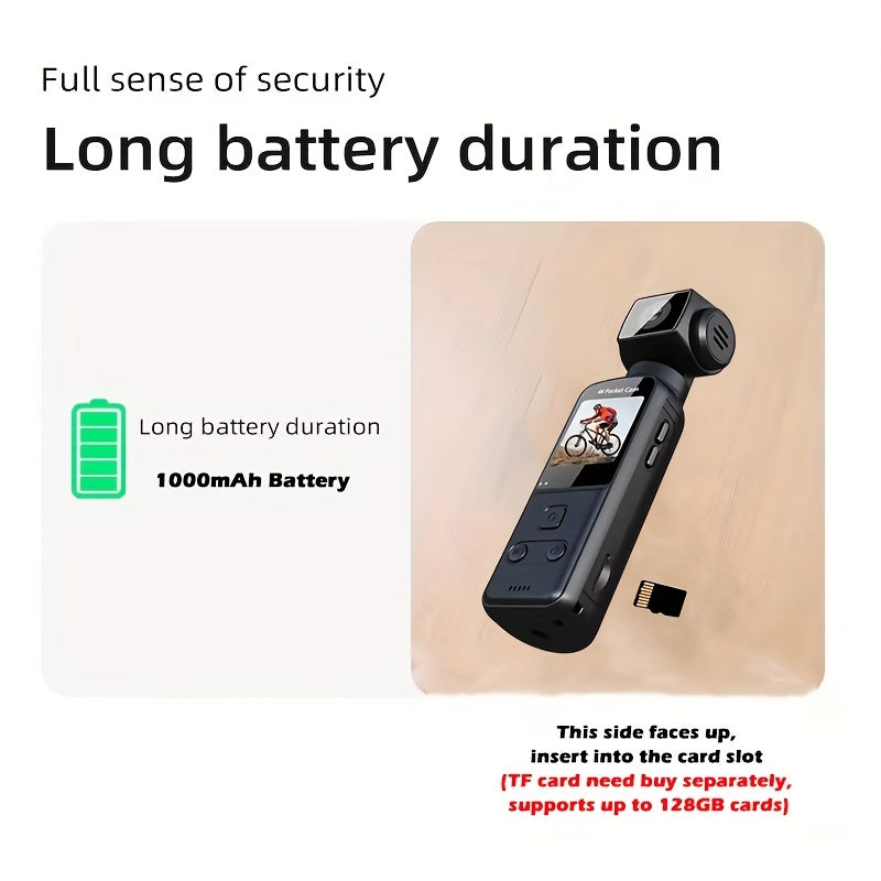 4K Pocket Action Digital Camera with 270° Rotating Lens & 3.38cm Screen