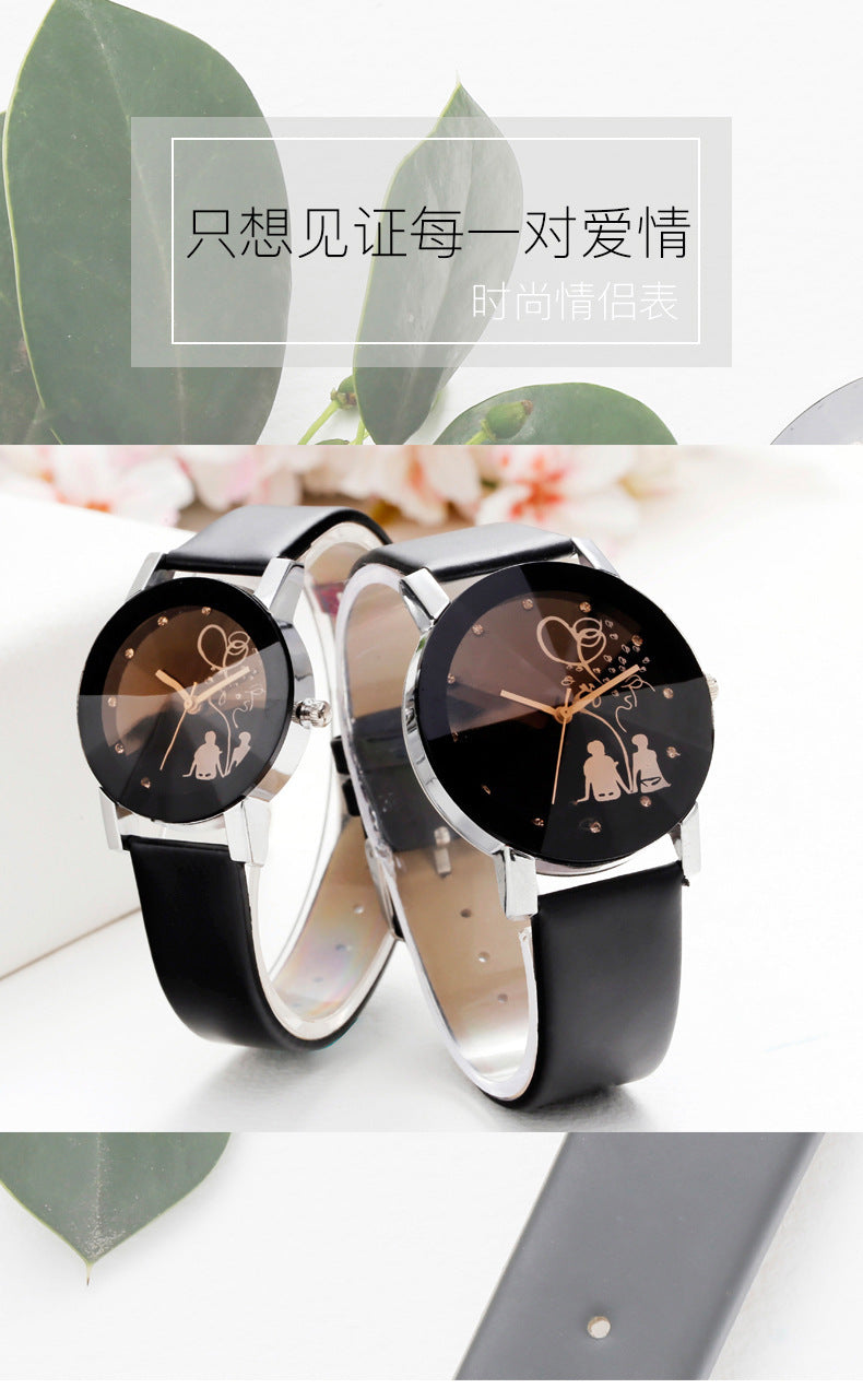 1/2PCS Fashion Quartz Watches Couple Fashion Simple Ladies Wristwatches Rhinestone Black Couple Watch Set Couple Gift