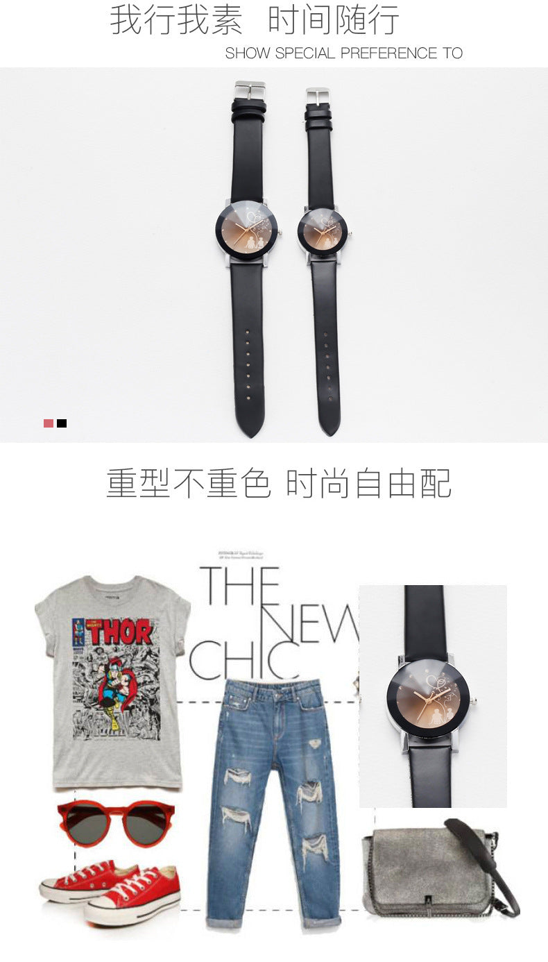 1/2PCS Fashion Quartz Watches Couple Fashion Simple Ladies Wristwatches Rhinestone Black Couple Watch Set Couple Gift