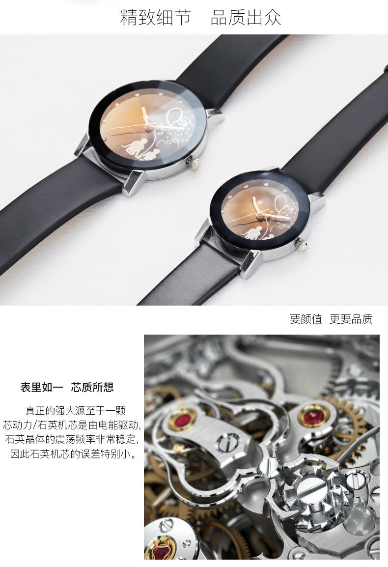 1/2PCS Fashion Quartz Watches Couple Fashion Simple Ladies Wristwatches Rhinestone Black Couple Watch Set Couple Gift