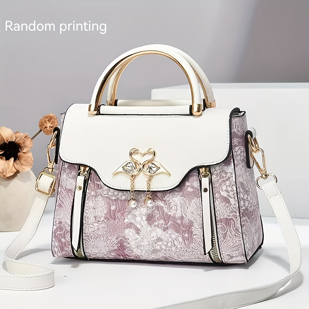 Elegant Handbag for Women Geometric Print, Various Occasions - Blue/White/Pink/Black