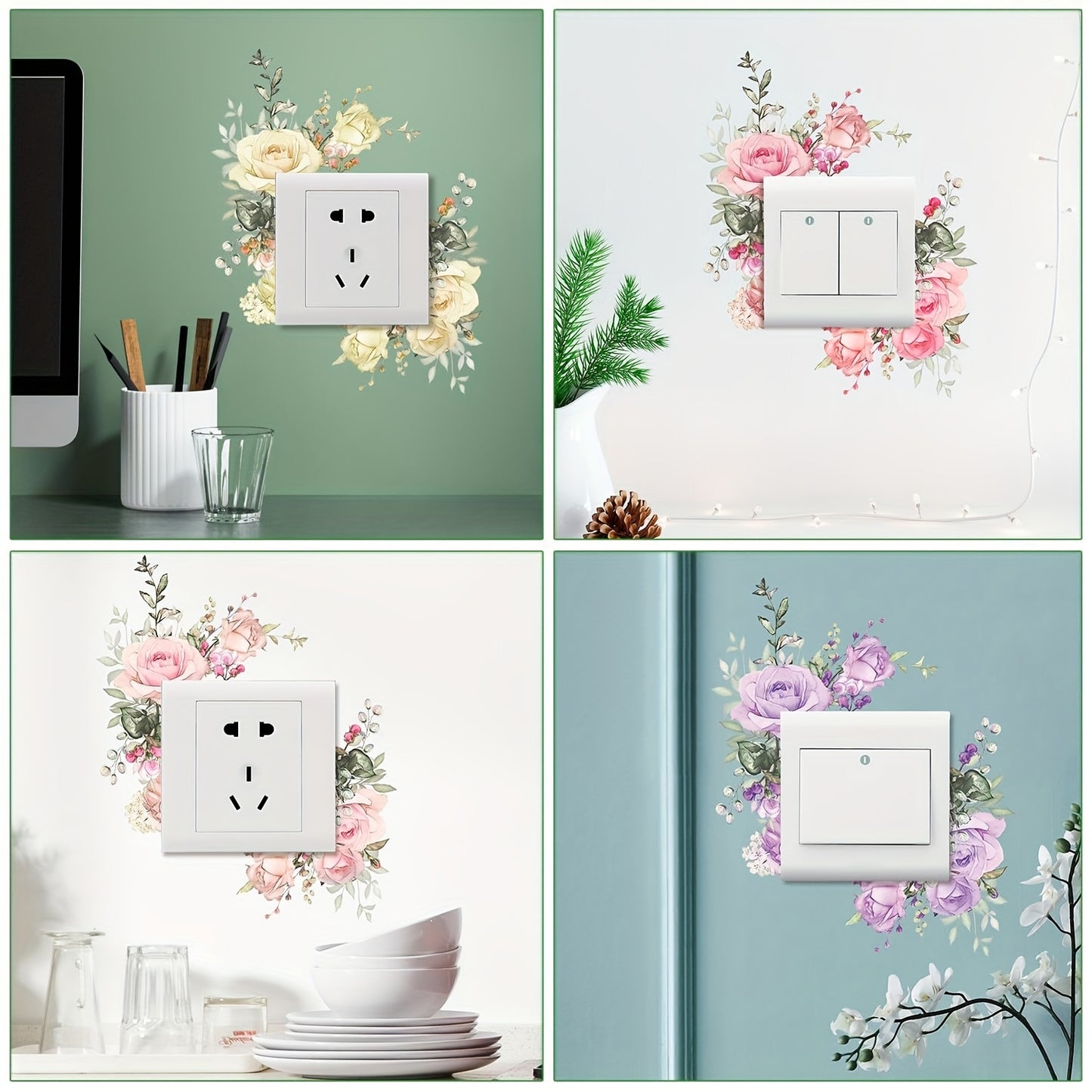Wall Stickers Green Plant Leaves for Switch Outlet