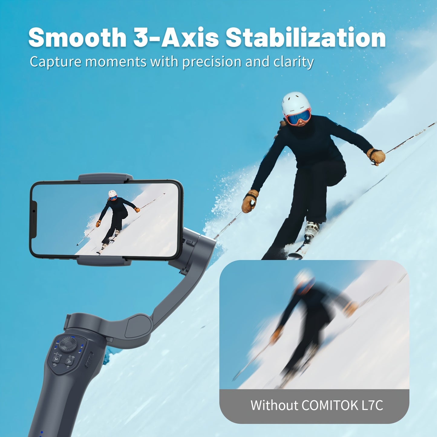 COMITOK L7C smart 3-axis handheld gimbal, can be used for shooting smooth videos