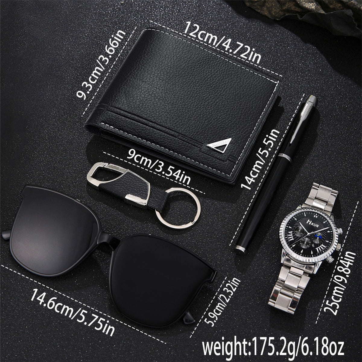 5pcs Stylish Business Casual Men's Quartz Watch Set with Wallet, Glasses, Keychain & Pen