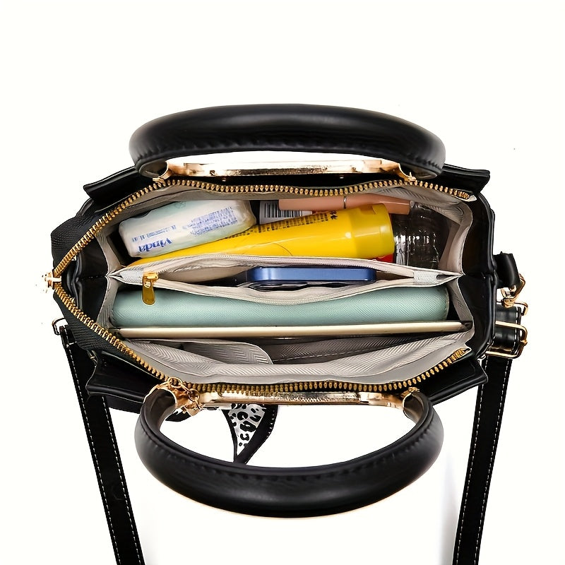 Handbag for Women Golden-Tone Hardware Elegant Black Quilted