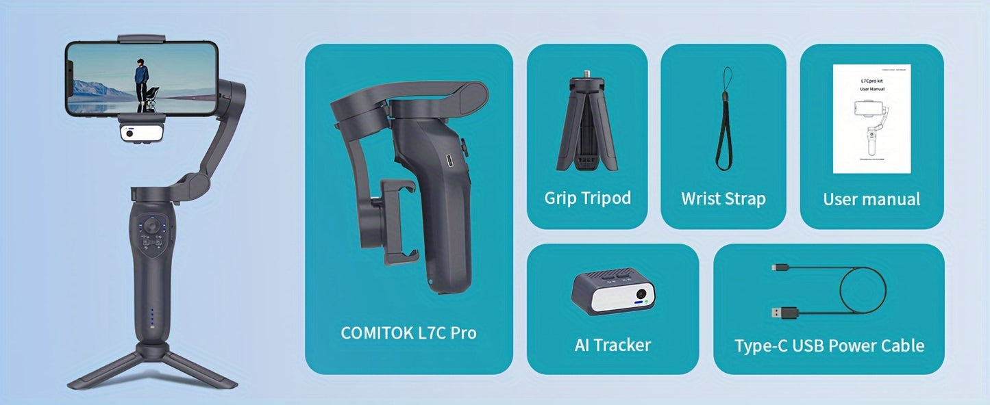 COMITOK L7C smart 3-axis handheld gimbal, can be used for shooting smooth videos