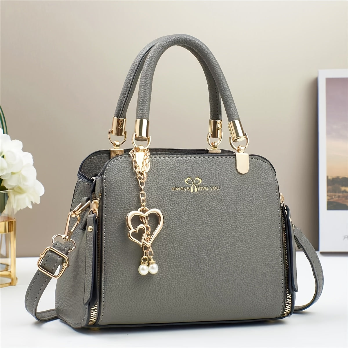 Women'S Handbag Light weight Beautiful Heart Charm Elegant