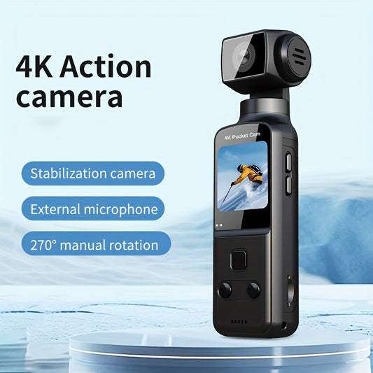 4K Pocket Action Digital Camera with 270° Rotating Lens & 3.38cm Screen