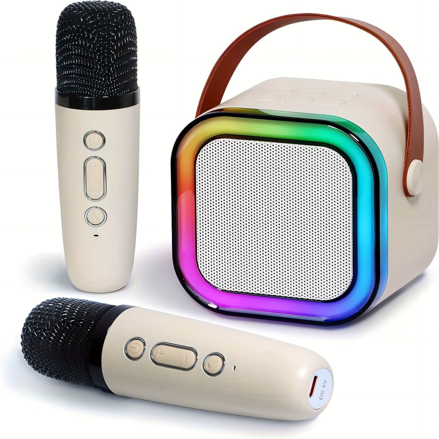 Mini Portable Colorful Karaoke System with 1 or 2 Wireless Microphones - Colorful LED Disco Lights