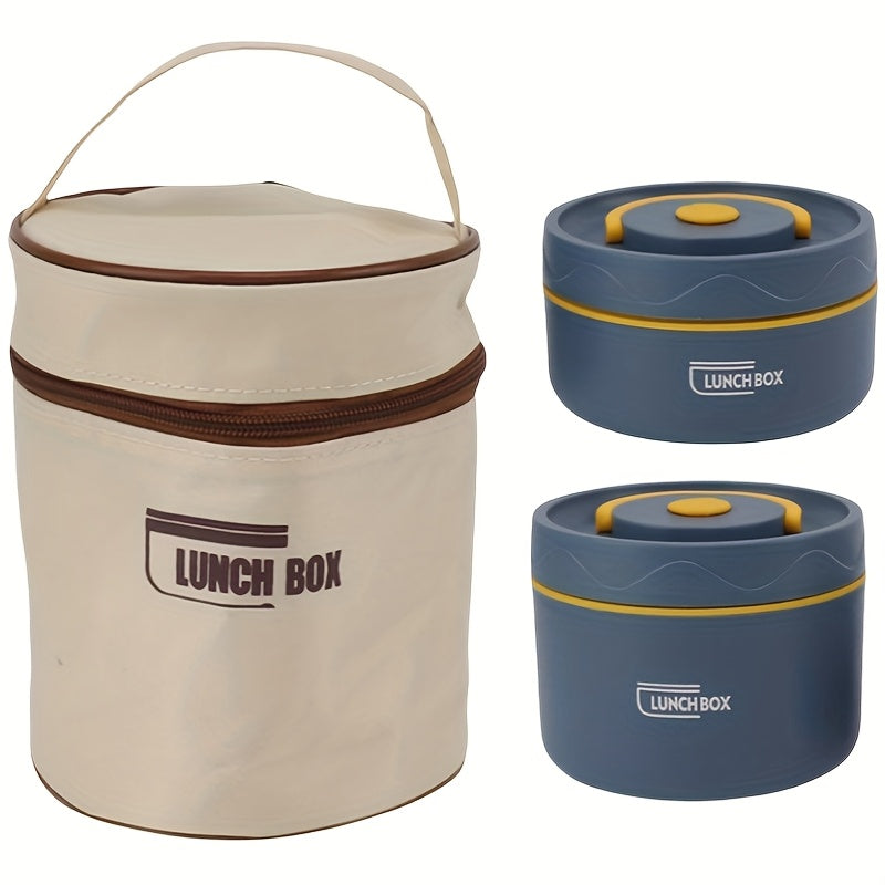 Stainless Steel 2pc Layer Bento Lunch Box With Bag, 2 Thermal Portable Food bag For Student