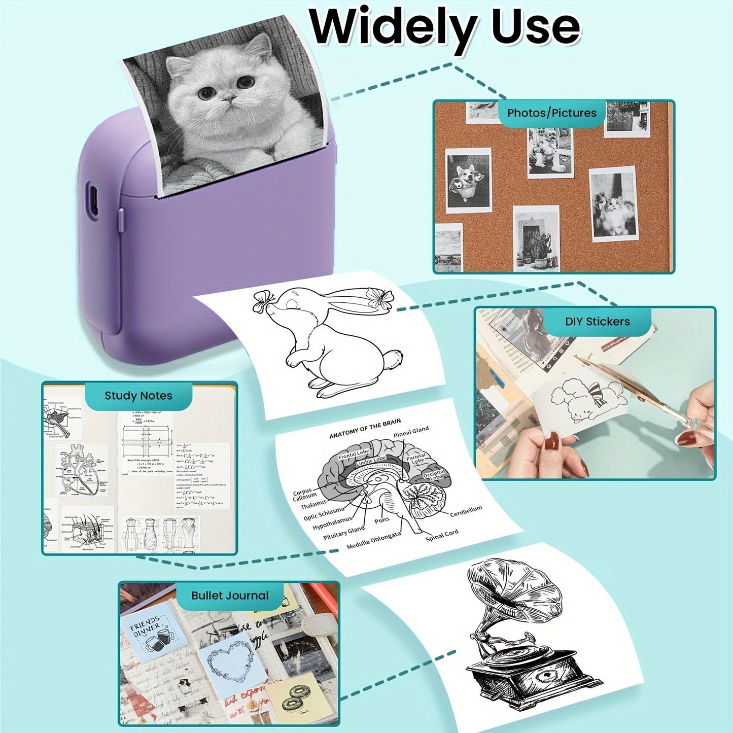 Portable Thermal Printer, Instant Print, Compatible with iOS/Android Devices