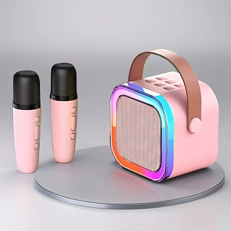 Mini Portable Colorful Karaoke System with 1 or 2 Wireless Microphones - Colorful LED Disco Lights