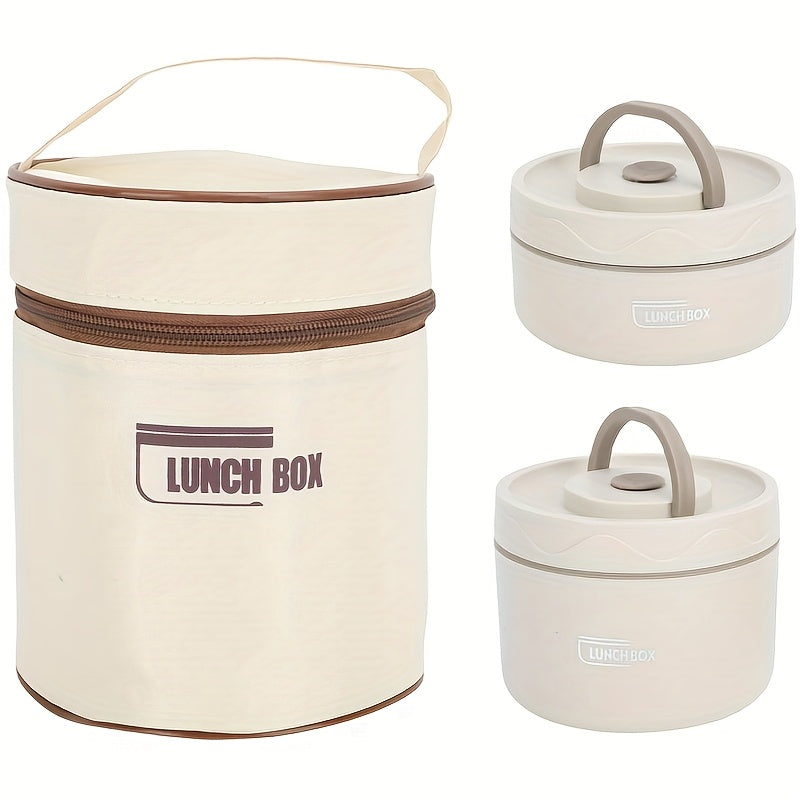 Stainless Steel 2pc Layer Bento Lunch Box With Bag, 2 Thermal Portable Food bag For Student