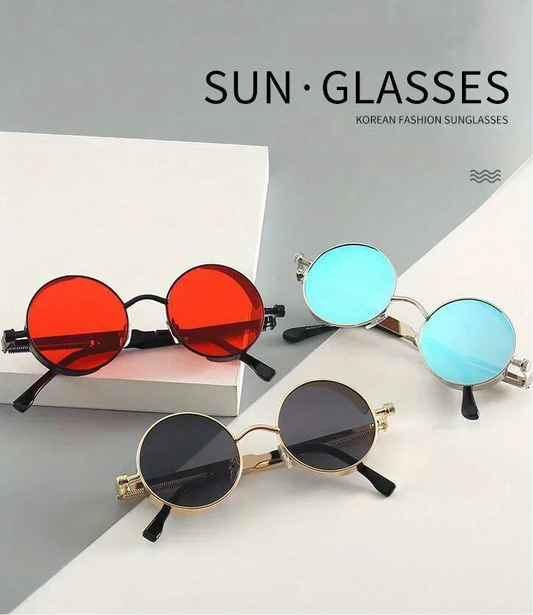 Classic Steampunk Sunglasses for Men and Women Retro Round Metal Frame Sunglasses