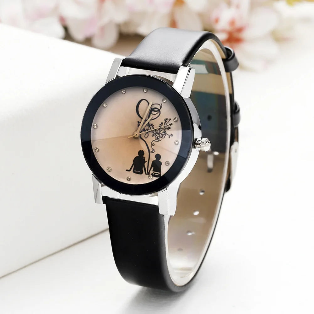 New Fashion Simple Black Dial parejas Back Couple Watch Korean Male Ladies Belt