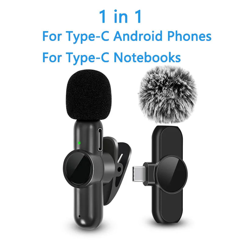 2.4G Wireless Lavalier Microphone Noise Cancelling Audio Video Recording for IPhone/iPad