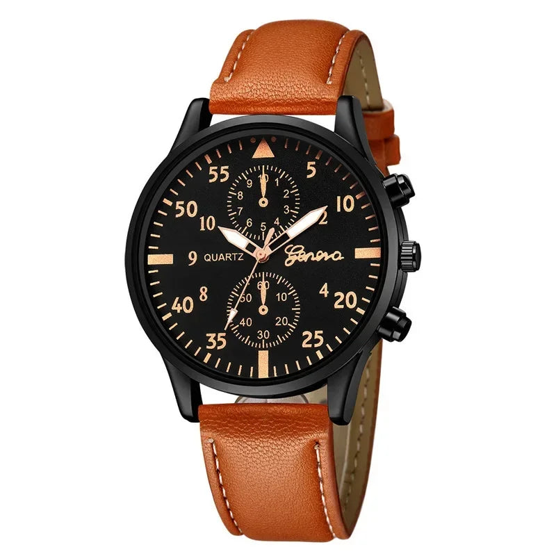 2PCS/Set Men Business Watches Fashion Arabic Dial Leather Band Mens Quartz Watch Bracelet Set Relogio Masculino