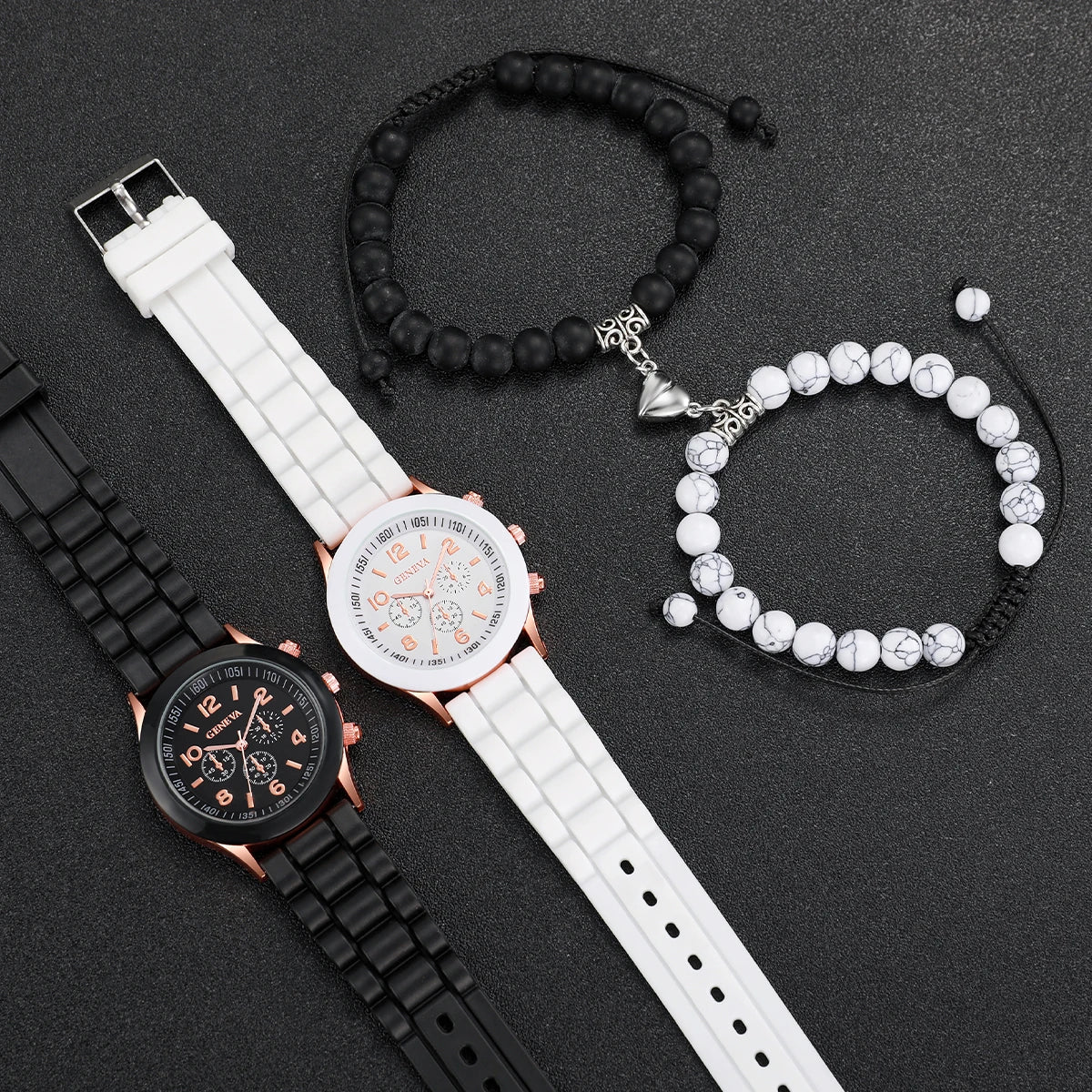 4PCS Couple Watches Fashion Arabic Women Quartz Watch Casual Silicone Band Magnet