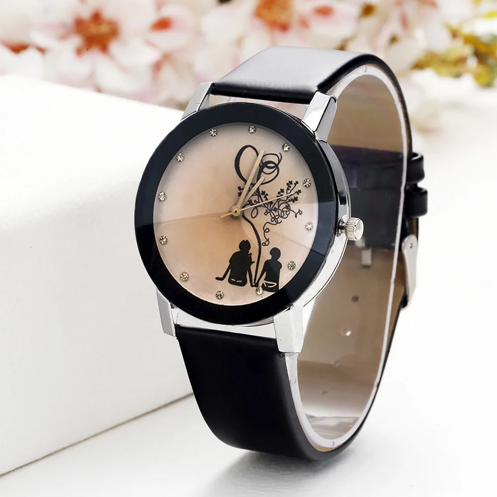 New Fashion Simple Black Dial parejas Back Couple Watch Korean Male Ladies Belt