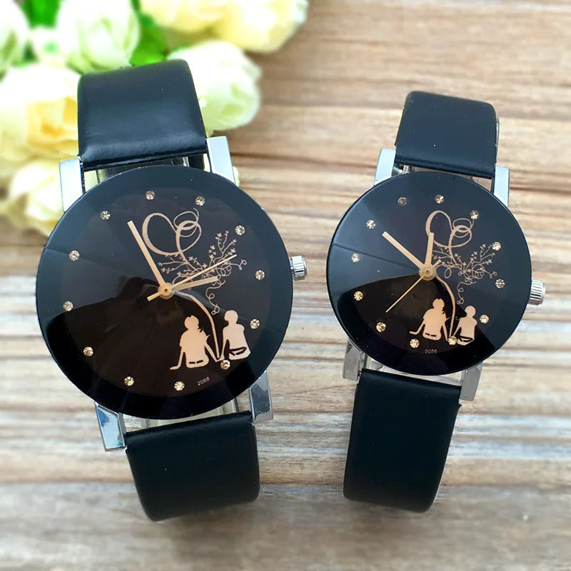 New Fashion Simple Black Dial parejas Back Couple Watch Korean Male Ladies Belt
