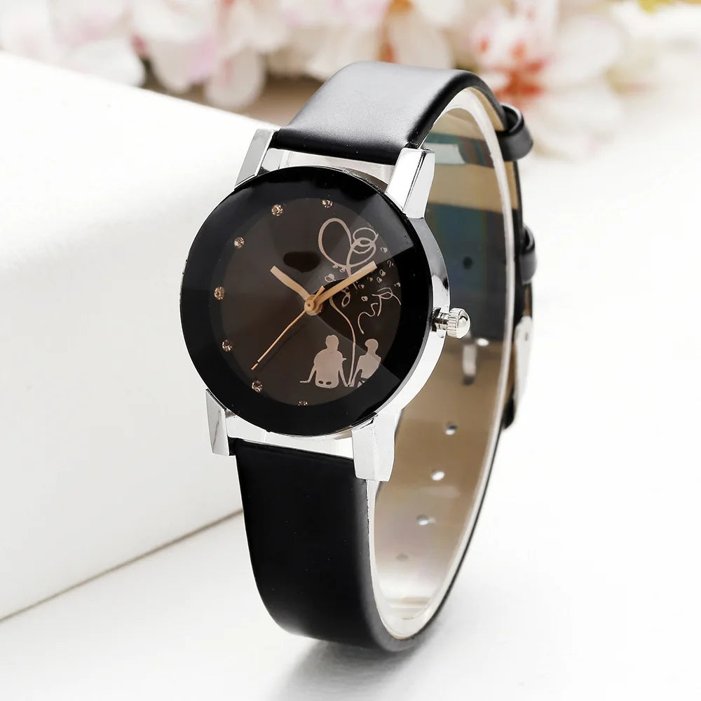 New Fashion Simple Black Dial parejas Back Couple Watch Korean Male Ladies Belt