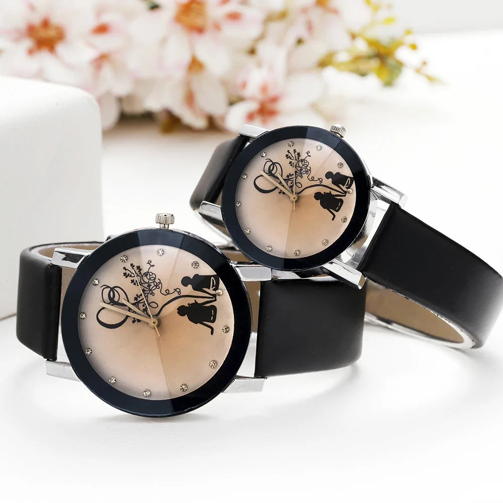 New Fashion Simple Black Dial parejas Back Couple Watch Korean Male Ladies Belt