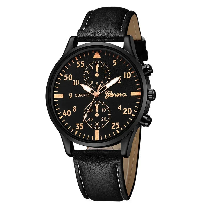 2PCS/Set Men Business Watches Fashion Arabic Dial Leather Band Mens Quartz Watch Bracelet Set Relogio Masculino