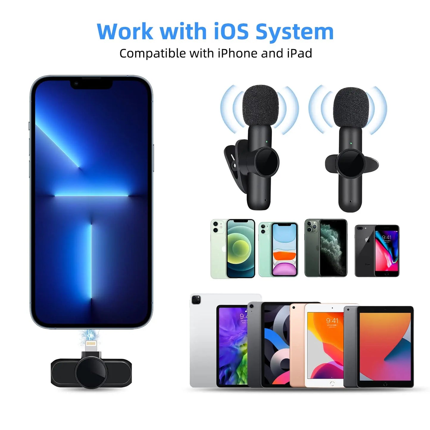 2.4G Wireless Lavalier Microphone Noise Cancelling Audio Video Recording for IPhone/iPad