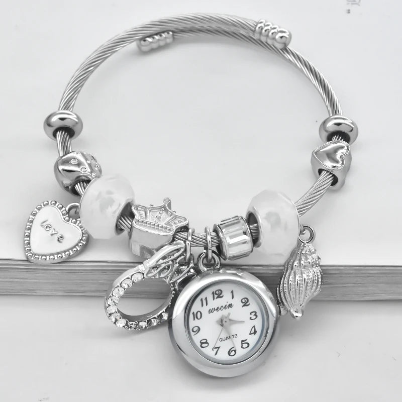 Fashion Women's silvery Bracelet Watch Love with stylish watch casual elegance