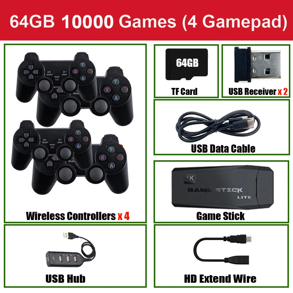 Update Retro Video Game Console 2.4G Wireless Console Game Stick 4k 20000 Game 64G