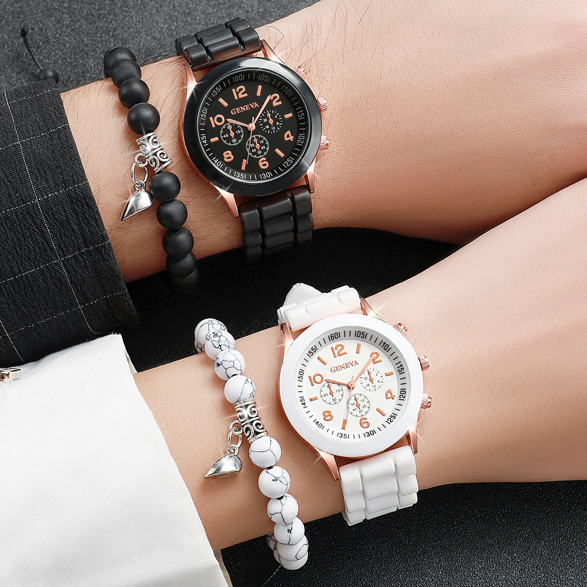 4PCS Couple Watches Fashion Arabic Women Quartz Watch Casual Silicone Band Magnet
