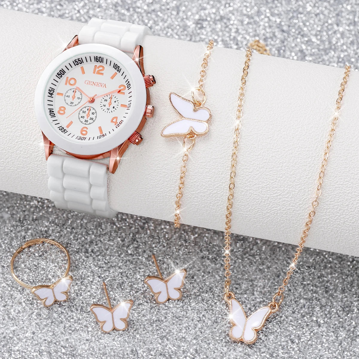 5/6PCS Women Watches Fashion Silicone Band Women Quartz Watches Gift (Without Box)