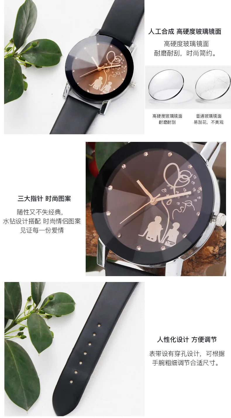 New Fashion Simple Black Dial parejas Back Couple Watch Korean Male Ladies Belt