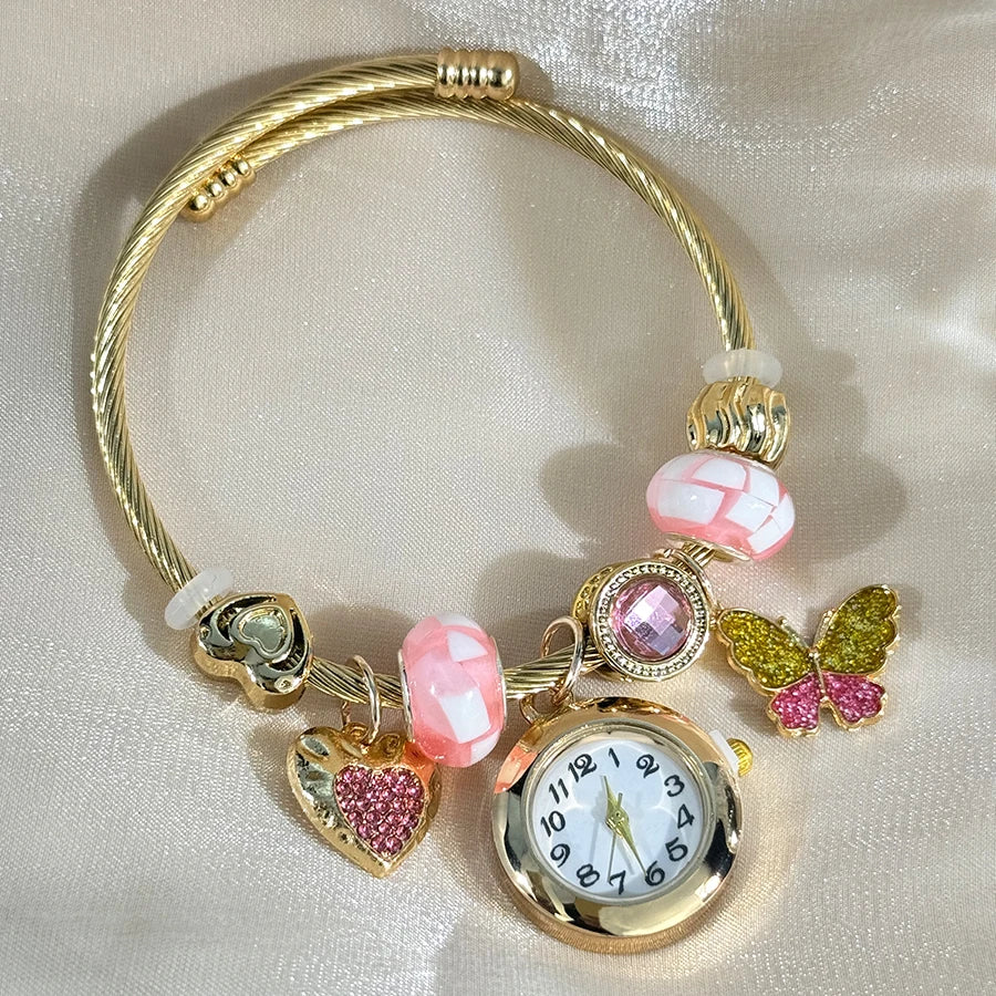 Gold Bracelet Watch Cross-border Adjustable  Beaded Small flower bracelet Watch