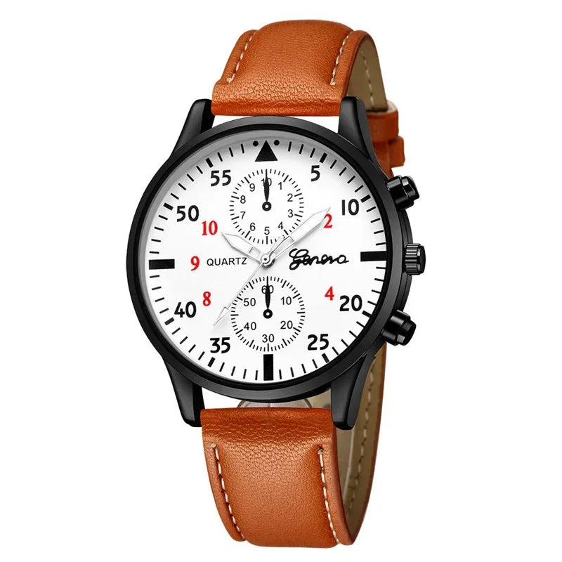 2PCS/Set Men Business Watches Fashion Arabic Dial Leather Band Mens Quartz Watch Bracelet Set Relogio Masculino