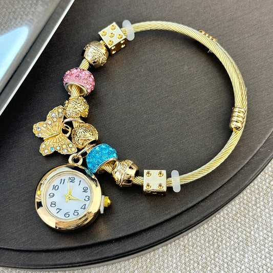 Gold Bracelet Watch Cross-border Adjustable  Beaded Small flower bracelet Watch