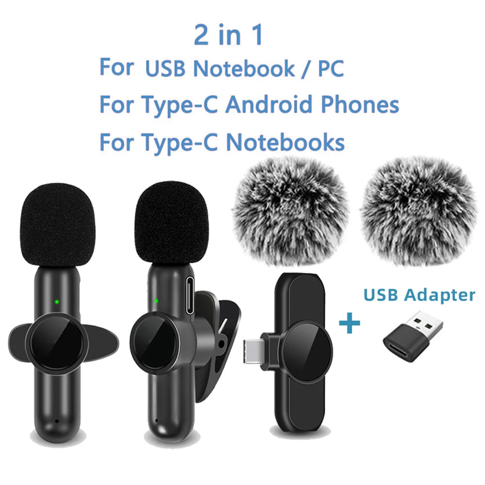 2.4G Wireless Lavalier Microphone Noise Cancelling Audio Video Recording for IPhone/iPad