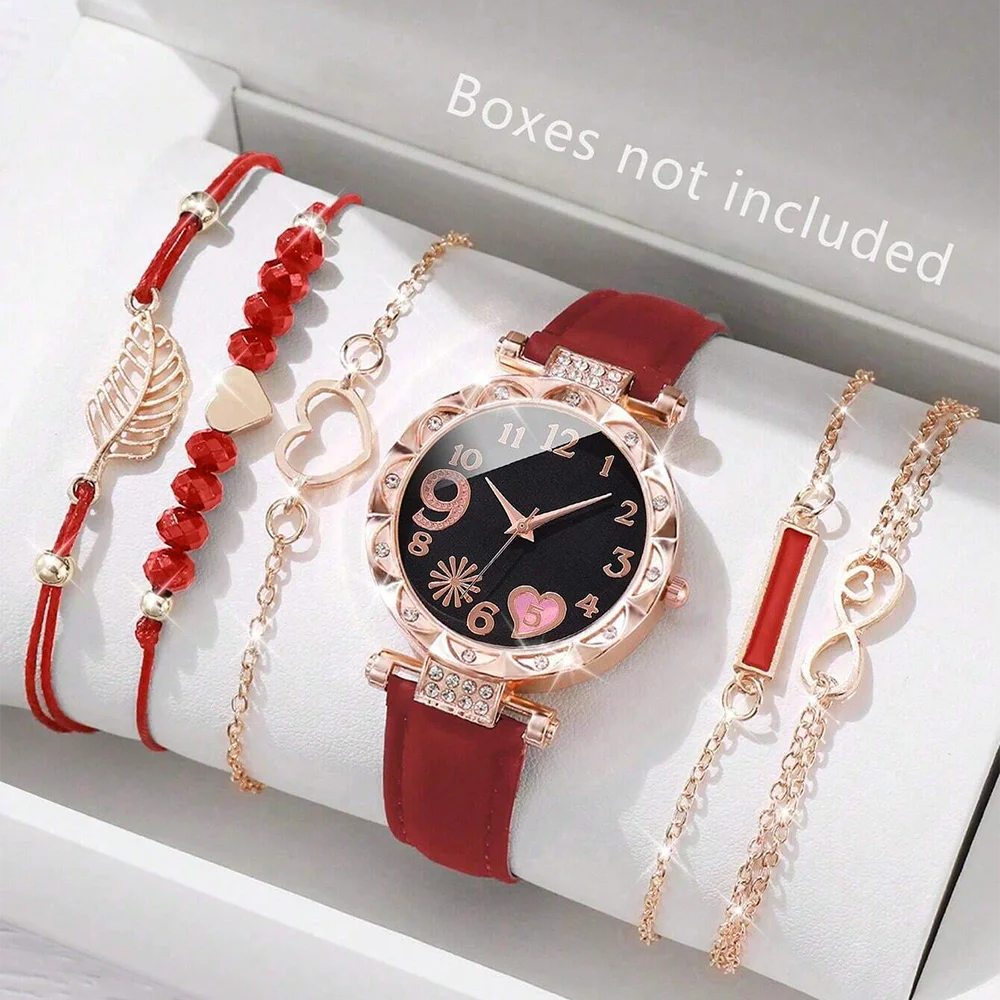 6PCS Set Watch For Women Luxury Leather Analog Ladies Quartz Wrist Watch/ Bracelet Watch