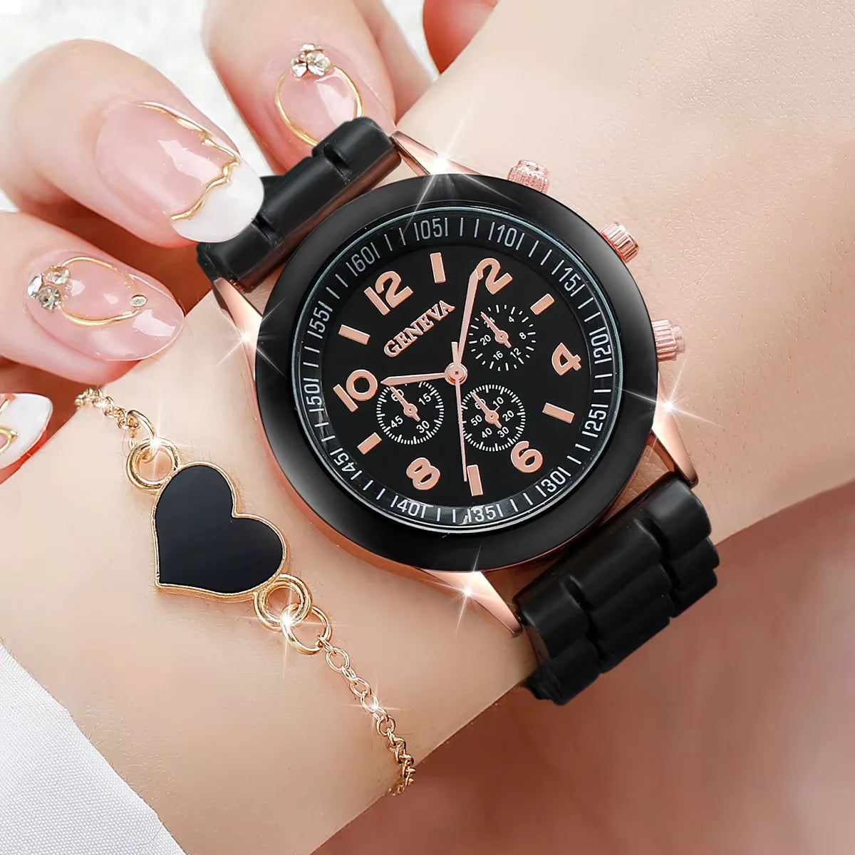 5/6PCS Women Watches Fashion Silicone Band Women Quartz Watches Gift (Without Box)