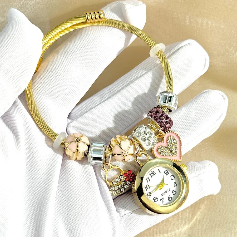 Gold Bracelet Watch Cross-border Adjustable  Beaded Small flower bracelet Watch