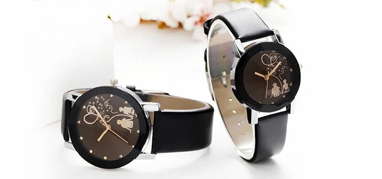 New Fashion Simple Black Dial parejas Back Couple Watch Korean Male Ladies Belt