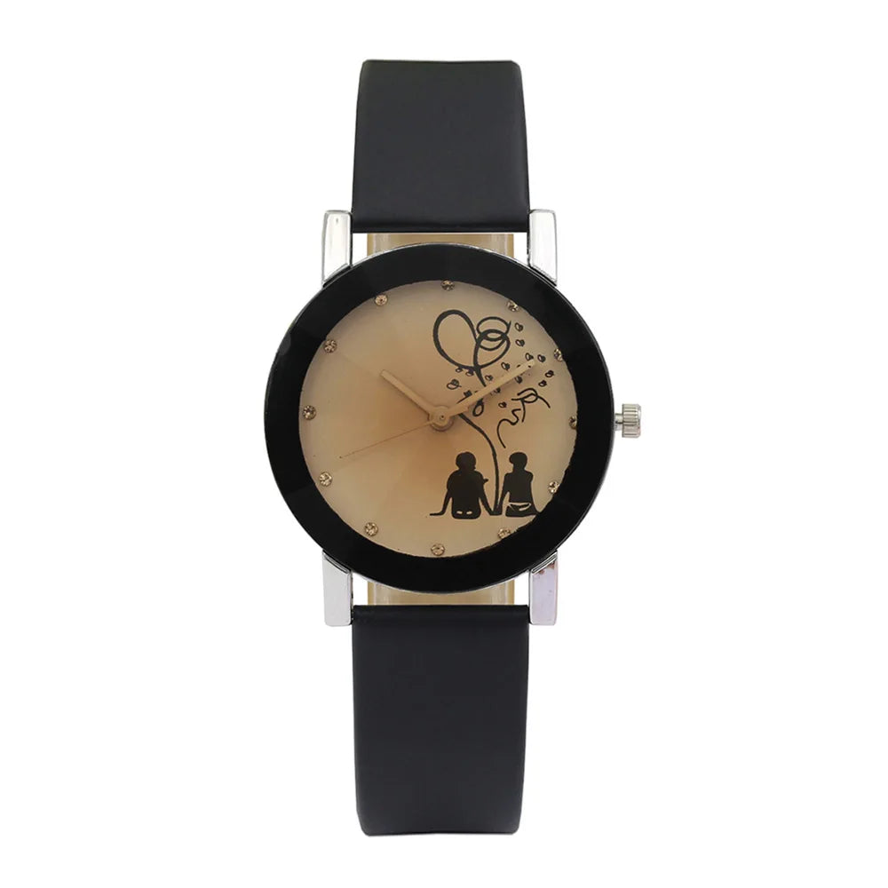 New Fashion Simple Black Dial parejas Back Couple Watch Korean Male Ladies Belt