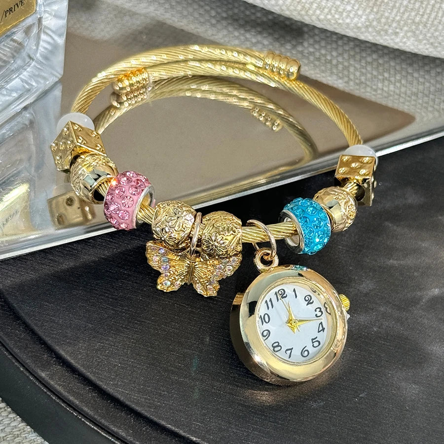 Gold Bracelet Watch Cross-border Adjustable  Beaded Small flower bracelet Watch