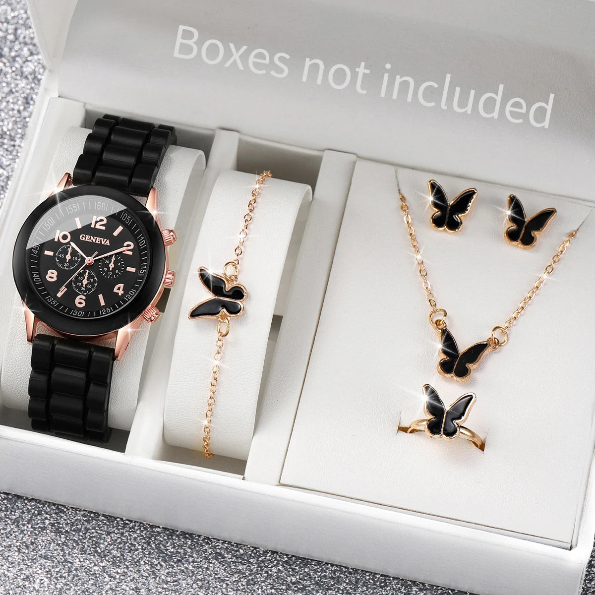 5/6PCS Women Watches Fashion Silicone Band Women Quartz Watches Gift (Without Box)