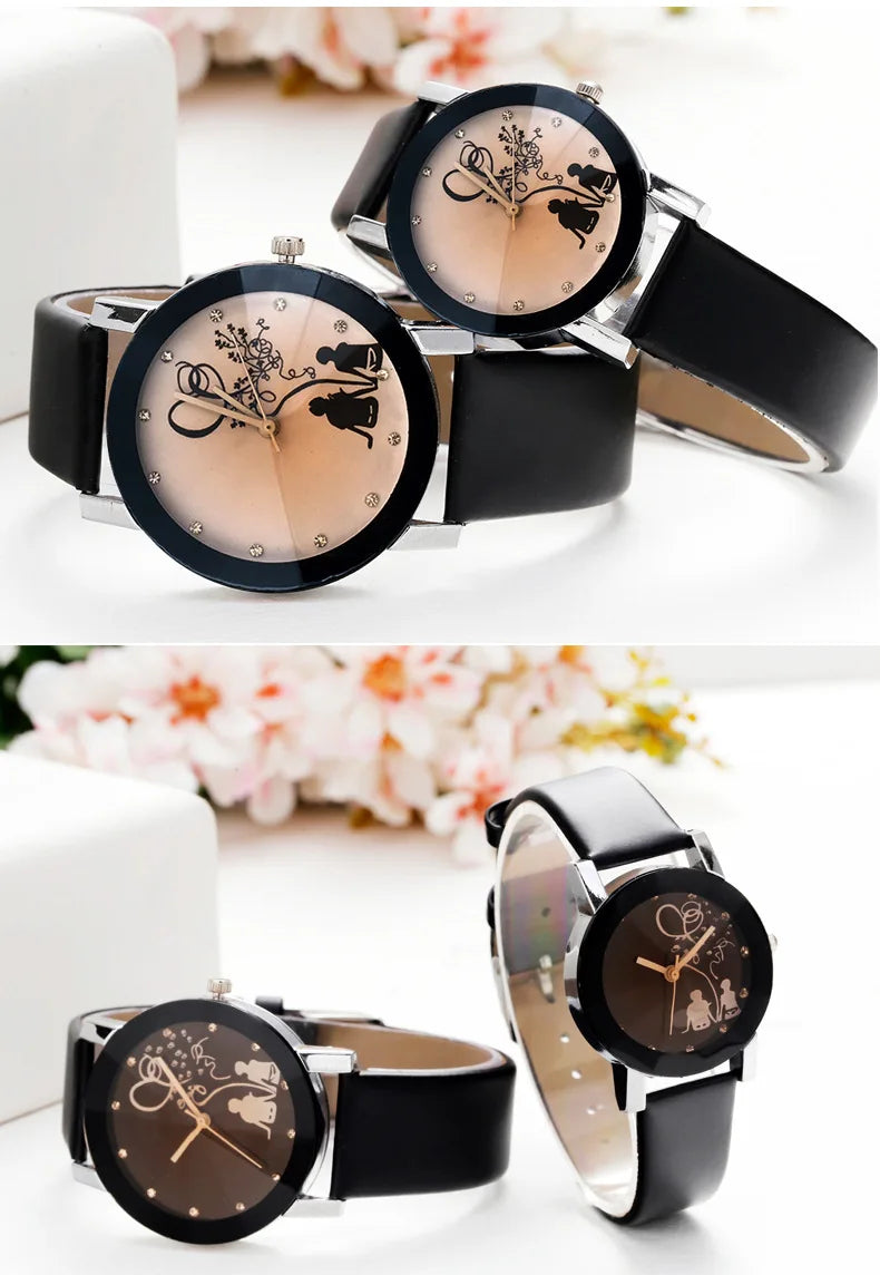 New Fashion Simple Black Dial parejas Back Couple Watch Korean Male Ladies Belt