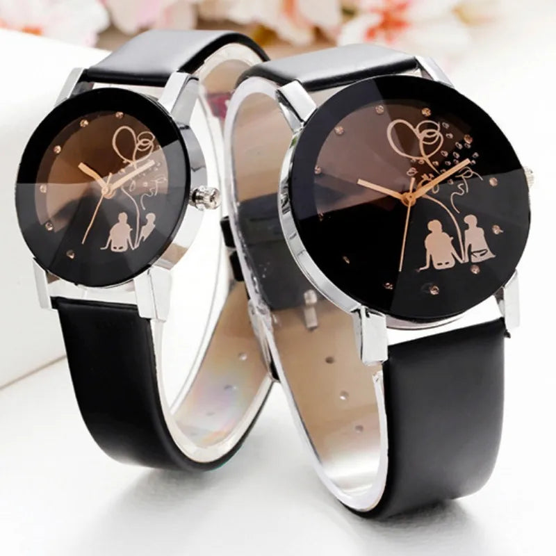 1/2PCS Fashion Quartz Watches Couple Fashion Simple Ladies Wristwatches Rhinestone Black Couple Watch Set Couple Gift