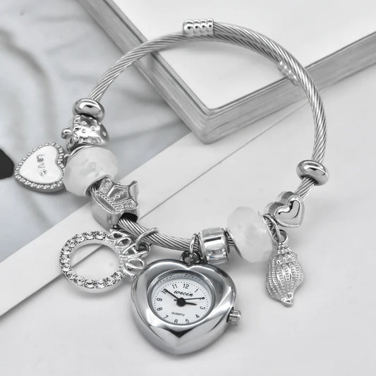 Fashion Women's silvery Bracelet Watch Love with stylish watch casual elegance